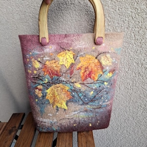 Bolso de fieltro hecho a mano, bolso con asa superior, monedero de lana