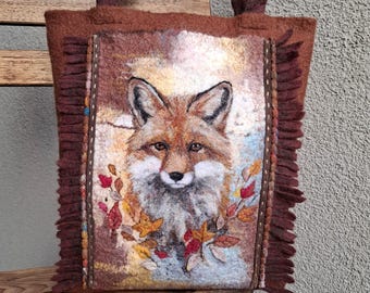 Bolso de fieltro con forma de zorro, bolso de hombro de lana hecho a mano, bolso de mano artístico con forma de animal para mujer, regalo único con temática de bosque, bolso de fieltro ecológico.