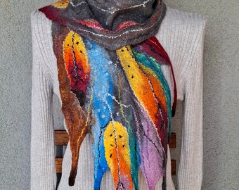 Handmade felted scarf, Wool scarf, Shawl, Wrap, eco felted wool