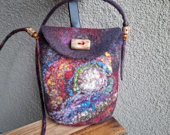 Bolso bandolera de fieltro, monedero de lana ecológico, pequeño bolso de hombro hecho a mano, regalo único para ella, neceser de estilo bohemio, mini bolso con cremallera