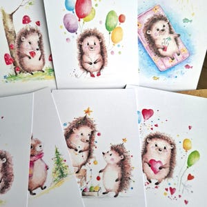 Postkarten mit lustigen Igeln, Aquarell-Postkarten