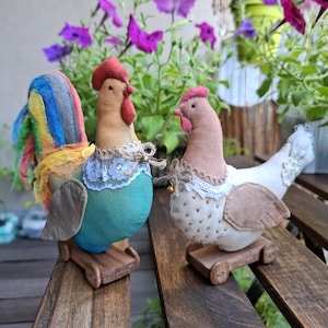 Hand sewn chickens, Primitive chickens, Chicken ornament, Cotton chickens