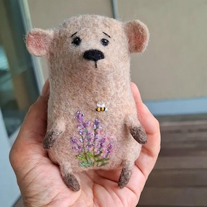 key holder bear, pouch bear, eco felted wool