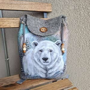 OOAK backpack polar bear, Wool backpack, Polar bear backpack