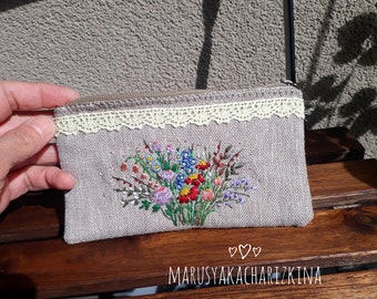 Pochette en coton brodé fait main, bourse en coton brodé, étui à lunettes