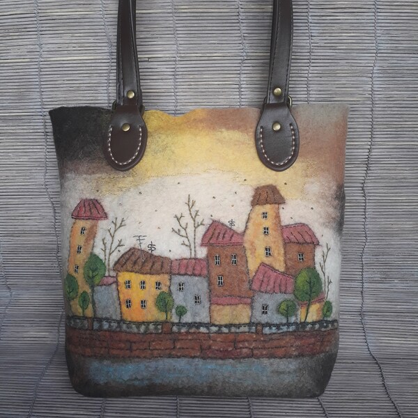 Handmade felted handbag, Shoulder bag, Wool Purse