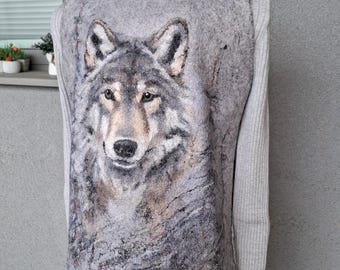 OOAK Felted waistcoat, Wool vest, Woman waistcoat, Wolf waistcoat, eco felted wool