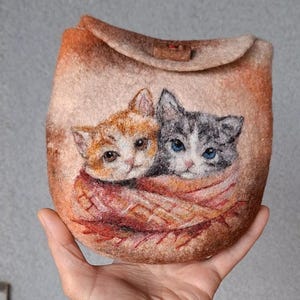 Handmade felted pouch, Wool purse, Cosmetic bag, eco felted wool