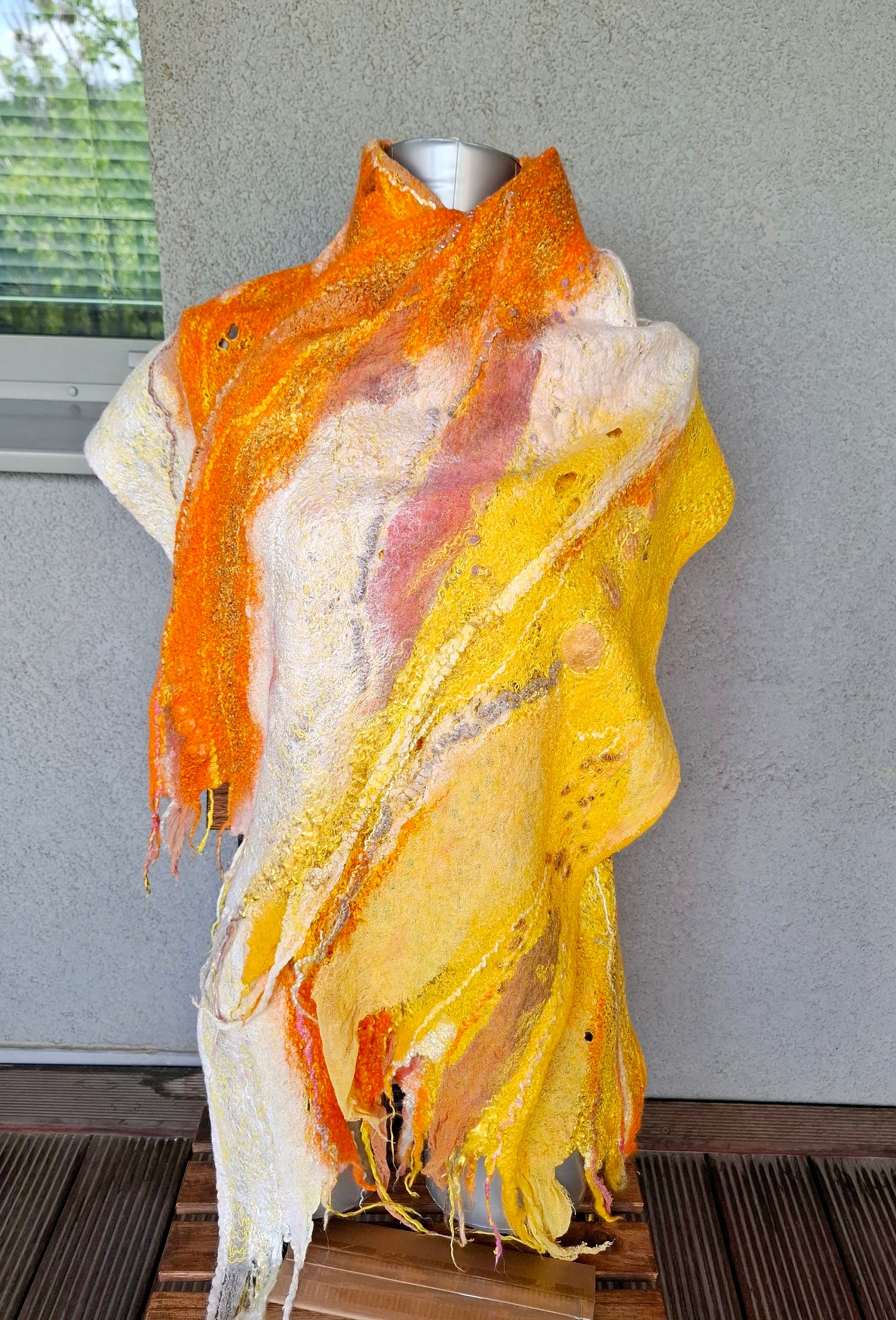 Handmade felted scarf, Wool scarf, Shawl, Wrap, eco felted wool