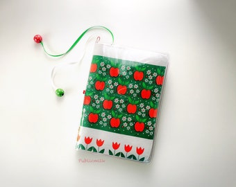 Cubierta de planificador de banda elástica A6 - (troquelado) manzana, cubierta de planificador A6 Hobonichi, cubierta de planificador de tela linda, regalo para ella