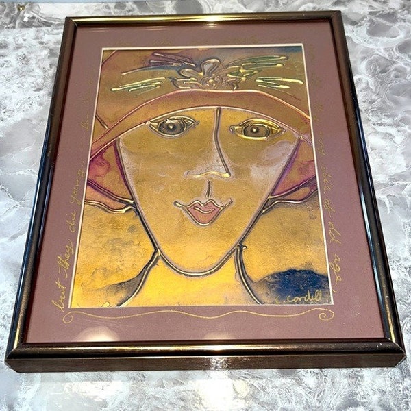 Carolyn Cordell raised relief signed art woman love deeply framed