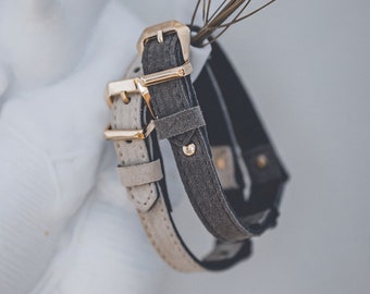 Gray Cat Collar Breakaway, Leather Cat Collar, Breakaway Cat Collar, Leather Pet Accessories, Handmade Gift