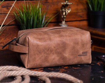 Personalized Leather Dopp Kit: Groomsmen Gift, Travel Toiletry Bag