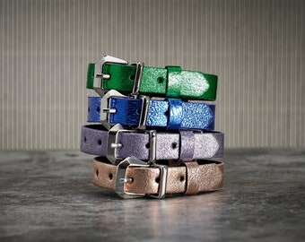 Handmade Metallic Leather Breakaway Cat Collar, Shimmer Kitten Safety Pet Accessory