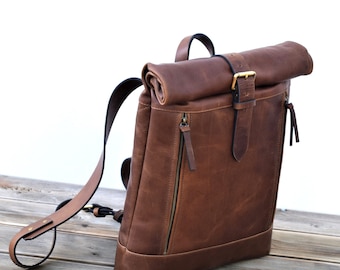 Womens Leather backpack, Personalized Backpack, Backpack Purse, Brown Leather Rucksack, Travel Backpack