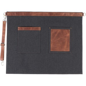 Half Apron with Pockets, Brown Leather Pockets, Workwear Apron, Unisex Restaurant Apron