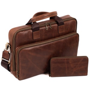 Leather Laptop Briefcase – Personalized Leather Work Bag, Men's Office Laptop Case, Business Travel Bag