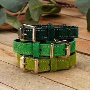 Green Cat Collar Breakaway, Leather Cat Collar, Green Pet Collar , Handmade Jewelry, Safe Cat Collar