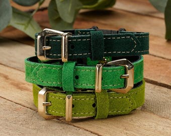 Green Suede Cat Collar: Breakaway Safe Leather Pet Collar