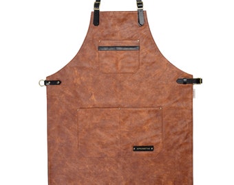 Leather Apron for Men: Brown Italian Leather, Adjustable Straps