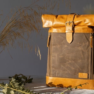 Women Leather Backpack, Roll Top Backpack, Leather Rucksack, Leather Backpack For Men