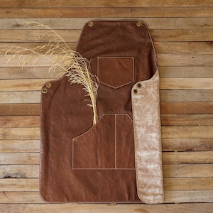 Leather Custom Apron, Brown Personalized Apron, Crossback Bbq Apron, Vintage Apron