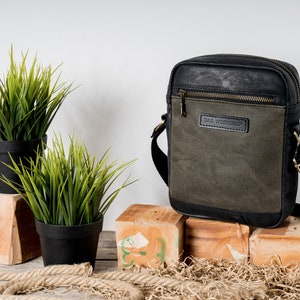Sac bandoulière en cuir, sac messager pour homme, petit sac en cuir, sac messager en toile cirée, cadeau de fête des pères