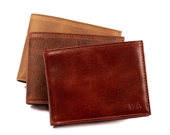 Italian Leather Bifold Wallet with Coin Pocket, Handmade RFID Blocking Mens Wallet, Slim Leather Wallet, Personalized Gift for Him
