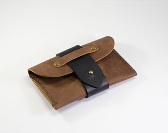 Hand Stitched Brown Leather Card Wallet: Full Grain Leather