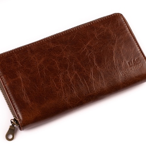 Portefeuille zippé en cuir pour homme | Cuir italien fait main | Protection RFID | Grande capacité | Cadeau personnalisé pour la fête des pères