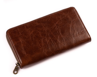 Cartera de cuero con cremallera para hombre / Hecha a mano en cuero italiano / Protección RFID / Gran capacidad / Regalo personalizado para el Día del Padre