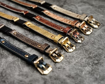 Metallic Leather Cat Collar: Handmade Breakaway Safety Buckle