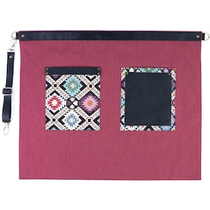 Burgundy Canvas Half Apron with embroidered pockets , Waiter Apron, Handmade Gift Apron, Professional Apron, Apron for BBQ or Kitchen