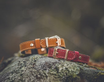 Leather Cat Collar, Breakaway Buckle, Italian Waxed Calfskin