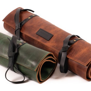 Personalized Leather Knife Roll - Chef Knife Case - Handmade Leather Chef Tool Bag