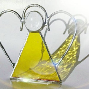 Handmade Angel - Christmas Tree Decoration - Stained Glass Textured Yellow Coloured Angel- Unique Gift/Present