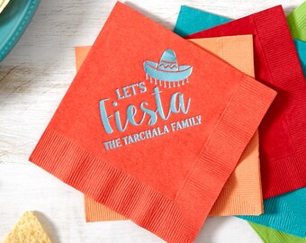 Let's Fiesta Party Napkins - Custom Personalized Cocktail Napkin, Taco Party, Birthday, Wedding, Baby Shower, Anniversary, Retirement