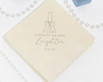 Personalized Bridal Shower Napkins | A Toast to the Bride, Cocktail Serviettes - Elegant Engagement Party Decor