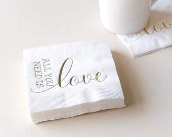 All You Need Is Love Beverage Napkins - Pack of 20 party napkins - Wedding Reception, Cocktail Hour, Dessert Table