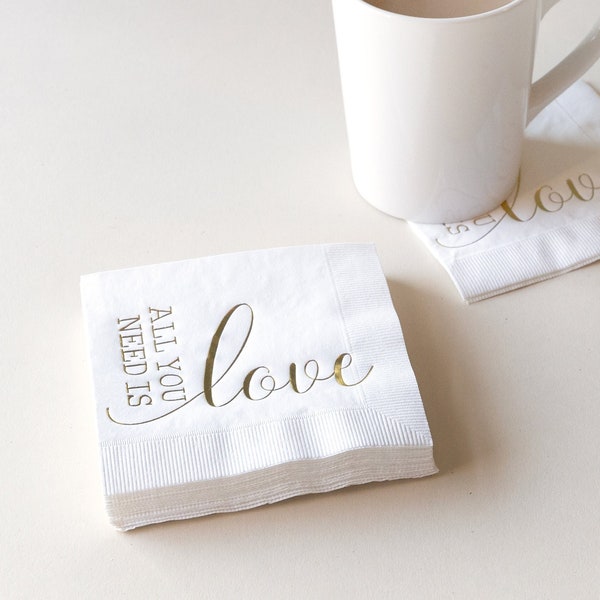 All You Need Is Love Beverage Napkins - Pack of 20 party napkins - Wedding Reception, Cocktail Hour, Dessert Table