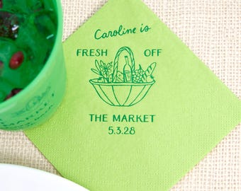 Fresh Off the Market Napkins | Personalized Bridal Shower Decor, Custom Cocktail Serviettes - Farmers Market Bachelorette Party