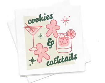 Cookies And Cocktails Photo Napkin Pack - Pack of 20 or 50 - Holiday Napkins, Christmas Napkins, Holiday, Cocktail Party Decor