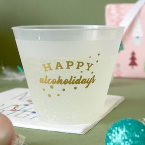 Happy Alcoholidays - Holiday Party cups - Set of 8 - 9 oz frost flex cups, wine, cocktail, Christmas, New Year's parties