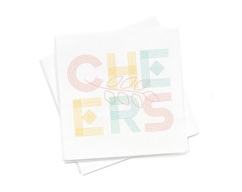 Neon Cheers Napkin Pack - 5 inch party napkins- Pack of 20 or 50 - Birthday, Anniversary, Wedding, Engagement