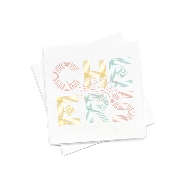 Pack de serviettes Neon Cheers - 5 pouces serviettes de table - Lot de 20 ou 50 - Anniversaire, mariage, fiançailles