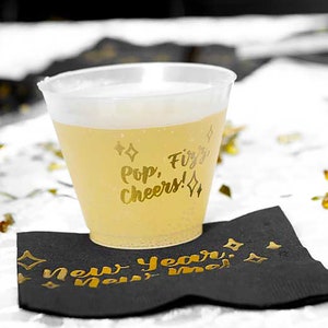 Party cups - Pop, Fizz Cheers -  Set of 8 - 9 oz frost flex cups, wine, cocktail, New Years, Birthday, Retirement, Anniversary