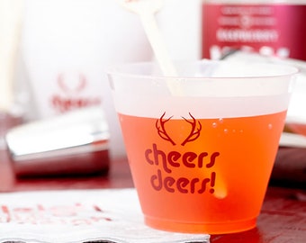 Cheers Deers Plastic Party Cups - Set of 8 - frost flex cups, wine, cocktail, Christmas, Camping, Birthday