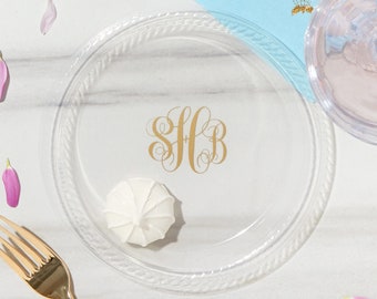 Personalized Party Plates - Romantic Monogram - Dessert, Appetizer, 7 inch, Custom Printed Paper or Plastic, Wedding, Anniversary, Shower
