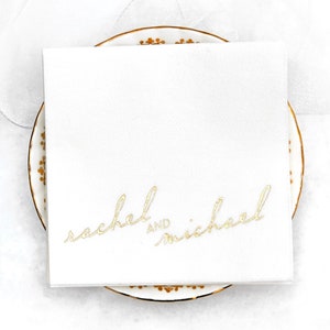 Personalized Names Cocktail Napkin - Vintage Modern Script Napkin- Foil Stamped, Linen Like Party Napkins, Wedding, Engagement, Anniversary