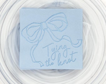 Blue Tying the Knot Party Napkins, pack of 20, cocktail size napkins with bow design, bridal shower, engagement party, bachelorette